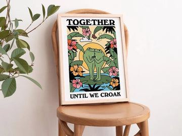 Together Until We Croak Couple Frog Flowers Poster and Canvas