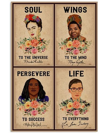 Soul To The Universe Wings To The Mind Persevere To Success Life To Everything Feminists Flowers Poster and Canvas