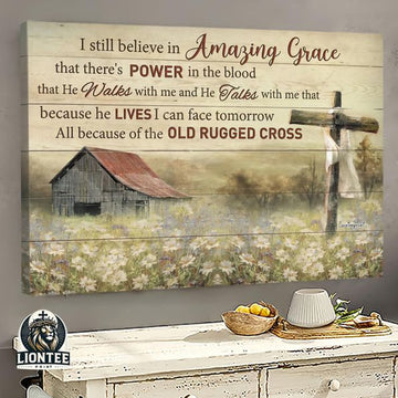 I Still Believe In Amazing Grace That There’s Power In The Blood All Because Of The Old Rugged Cross Farmhouse Flower Garden Poster and Canvas