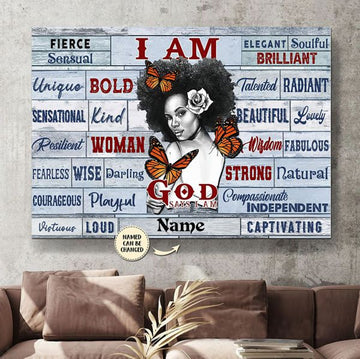 Custom I Am Fierce Bold Woman God Says I Am Strong Wisdom Beautiful Brilliant Butterfly Feminism Customized Personalized Name/Number Poster and Canvas