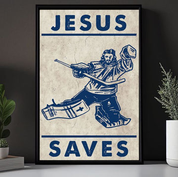 Jesus Saves Ice Hockey Poster and Canvas