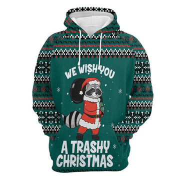 FUNSTUFFPRINT 3D Raccoon Trashy Christmas All Over 3D Hoodie and Zip Hoodie
