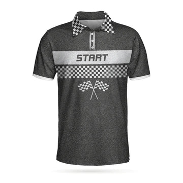 Racing Start And Finish Short Sleeve Polo Shirt, Black And White Checker Pattern Polo Shirt, Best Racing Shirt For Men