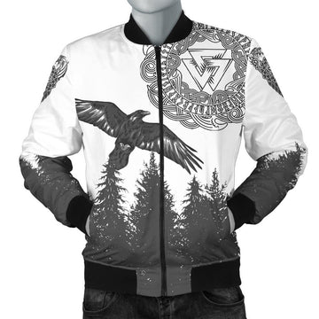 FUNSTUFFPRINT Raven And Wolf In Pine Forest 3D Bomber Jacket