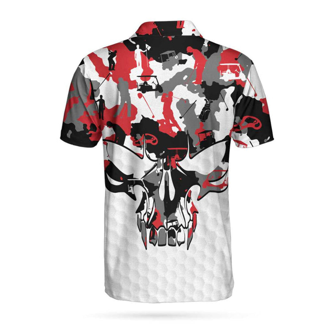 Red And White Camouflage Golf Set Skull Short Sleeve Polo Shirt, Camo Golf Shirt For Men