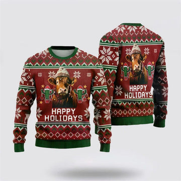 FUNSTUFFPRINT Red Angus Cows Ugly Christmas Sweater, Farm Sweater, Christmas Gift, Best Winter Outfit Christmas Ugly Sweater