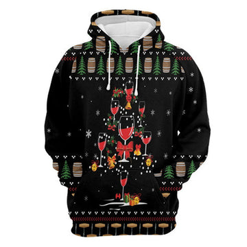 FUNSTUFFPRINT 3D Red Wine Christmas All Over 3D Hoodie and Zip Hoodie