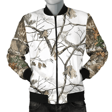 FUNSTUFFPRINT Reel Tree Snow Camo Bomber Jacket 1220 3D Bomber Jacket