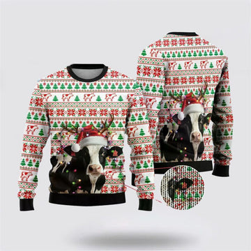 FUNSTUFFPRINT Reindeer Dairy Cow Ugly Christmas Sweater, Farm Sweater, Christmas Gift, Best Winter Outfit Christmas Ugly Sweater