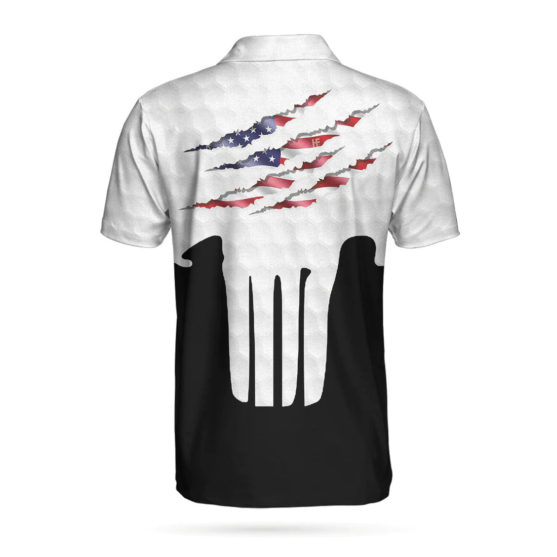 Ripped Skull American Flag Short Sleeve Men Polo Shirt, Golf Pattern Polo Shirt, Best Golf Shirt For Male