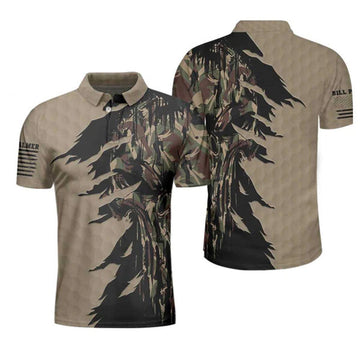 Personalized Camo Golf Shirt For Men, Ripped Vintage Golfing Clubs Uniform Skull Camouflaged Polo Shirts