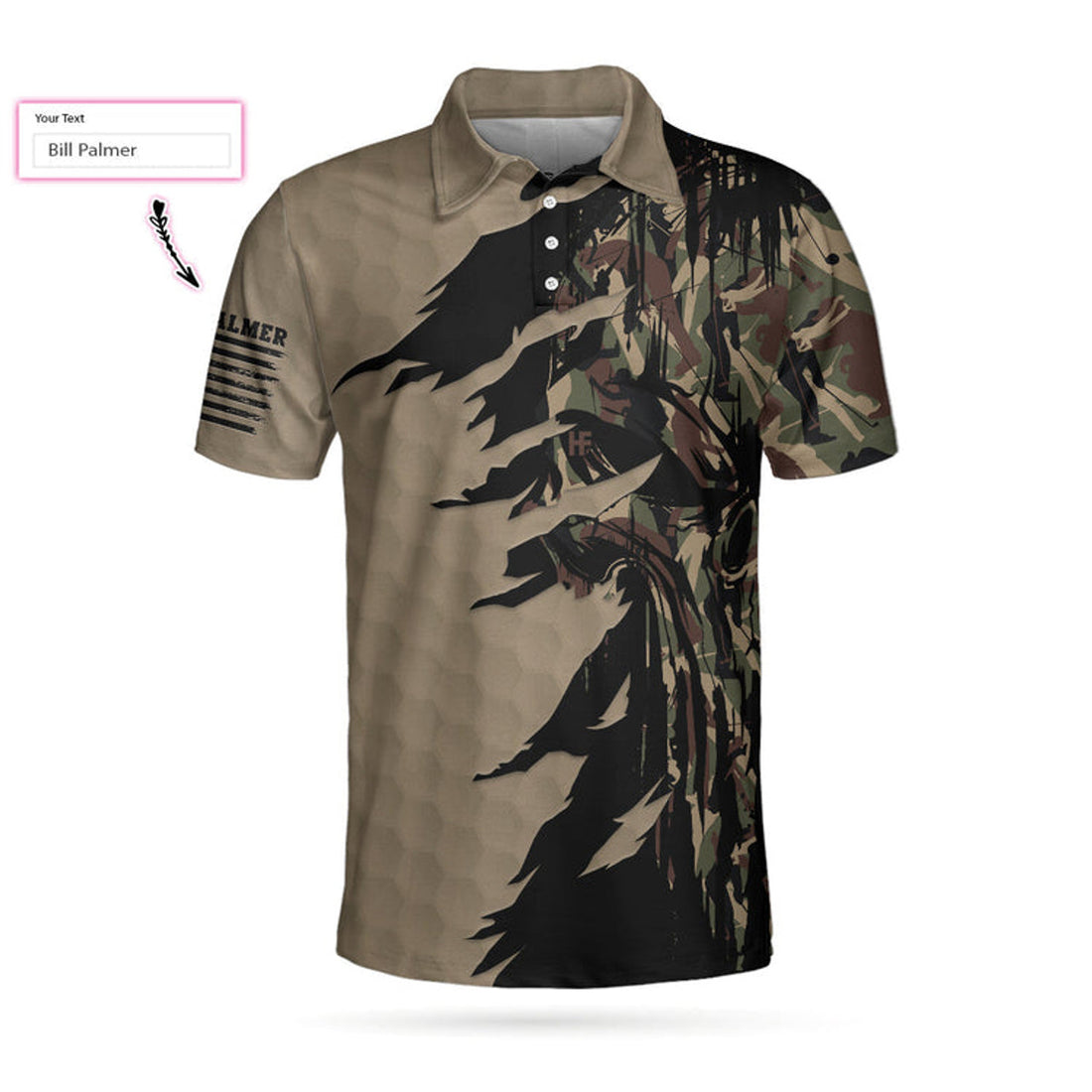 Personalized Camo Golf Shirt For Men, Ripped Vintage Golfing Clubs Uniform Skull Camouflaged Polo Shirts