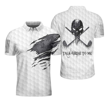 Ripped Vintage Golfing Skull Camouflaged Polo, Talk Birdie To Me Golf Pattern Polo Shirt, Best Golf Shirt For Men