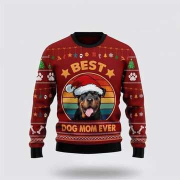 FUNSTUFFPRINT Rottweiler Best Dog Mom Ever Ugly Christmas Sweater For Men And Women, Gift For Christmas, Best Winter Christmas Outfit Ugly Sweater