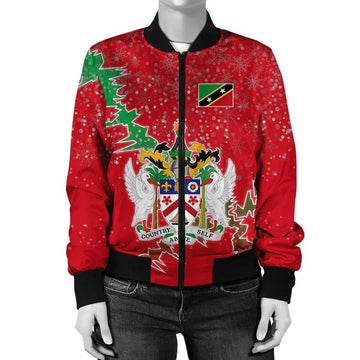 FUNSTUFFPRINT Saint Kitts and Nevis Christmas Coat Of Arms Women Bomber Jacket Style 3D Bomber Jacket