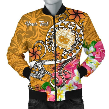FUNSTUFFPRINT Samoa Custom Personalised Men's Bomber Jacket - Turtle Plumeria (Gold) - 3D Bomber Jacket