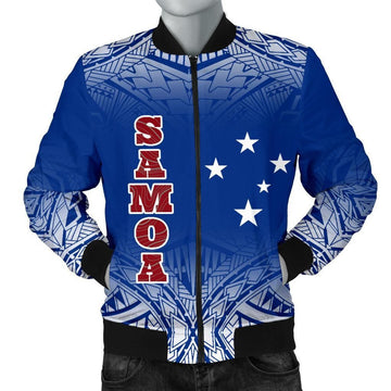 FUNSTUFFPRINT Samoa Men's Bomber Jacket - Polynesian Fog Blue - 3D Bomber Jacket