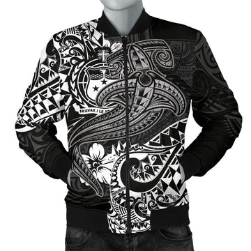FUNSTUFFPRINT Samoa Men's Bomber Jacket - White Shark Polynesian Tattoo - 3D Bomber Jacket