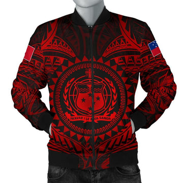 FUNSTUFFPRINT Samoa Polynesian Men's Bomber Jacket - Samoa Red Seal - 3D Bomber Jacket