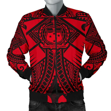 FUNSTUFFPRINT Samoa Polynesian Men's Bomber Jacket - Samoa Red Seal with Polynesian Tattoo - 3D Bomber Jacket