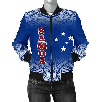 FUNSTUFFPRINT Samoa Women's Bomber Jacket - Polynesian Fog Blue - 3D Bomber Jacket