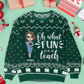 FUNSTUFFPRINT Custom Santa's Favorite Teacher Ugly Sweater