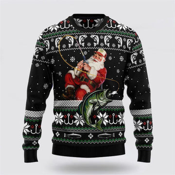 FUNSTUFFPRINT Santa Claus Fishing Ugly Christmas Sweater For Men And Women, Best Gift For Christmas, The Beautiful Winter Christmas Outfit Ugly Sweater