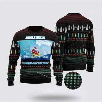FUNSTUFFPRINT Santa Claus Surfing Ugly Christmas Sweater For Men And Women, Best Gift For Christmas, The Beautiful Winter Christmas Outfit Ugly Sweater