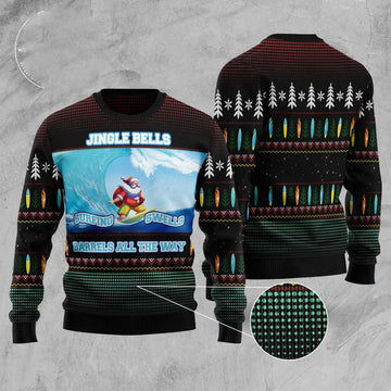 FUNSTUFFPRINT Santa Claus Surfing Ugly Christmas Sweater, Christmas Sweater, Ugly Sweater, Funny Xmas Sweaters Ugly Sweater