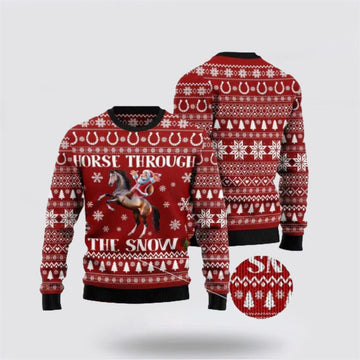 FUNSTUFFPRINT Santa Claus Sweater, Horse Christmas Ugly Sweater Santa Claus Horse Through The Snow Red, Santa Claus Outfit History Ugly Sweater