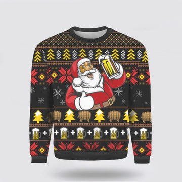 FUNSTUFFPRINT Santa Claus Sweater, It's The Most Wonderful Time For A Beer With Santa Claus Ugly Sweater, Funny Santa Sweaters, Santa Claus Outfit History Ugly Sweater