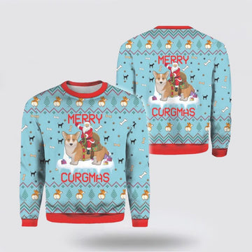 FUNSTUFFPRINT Santa Claus Sweater, Merry Corgmas And Santa Claus Ugly Sweater, Funny Santa Sweaters, Santa Claus Outfit History Ugly Sweater