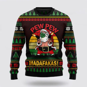 FUNSTUFFPRINT Santa Claus Sweater, Pew Pew Madafakas Santa Claus Ugly Sweater, Funny Santa Sweaters, Santa Claus Outfit History Ugly Sweater