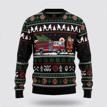 FUNSTUFFPRINT Santa Claus Sweater, Santa Claus Firefighter Ugly Sweater, Funny Santa Sweaters, Santa Claus Outfit History Ugly Sweater