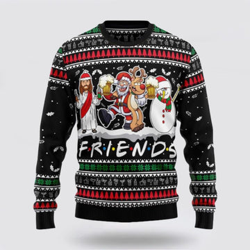 FUNSTUFFPRINT Santa Claus Sweater, Santa Claus Jesus Friend Ugly Sweater, Funny Santa Sweaters, Santa Claus Outfit History Ugly Sweater