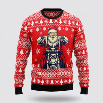 FUNSTUFFPRINT Santa Claus Sweater, Santa Claus Ride A Motorcycle Ugly Sweater, Funny Santa Sweaters, Santa Claus Outfit History Ugly Sweater