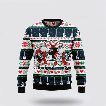 FUNSTUFFPRINT Santa Claus Sweater, Santa Clauss Band Ugly Christmas Sweater, Santa Claus Outfit History Ugly Sweater