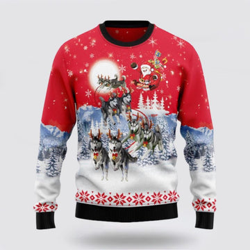 FUNSTUFFPRINT Santa Claus Sweater, Siberian Husky Santa Claus Ugly Sweater, Funny Santa Sweaters, Santa Claus Outfit History Ugly Sweater