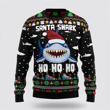 FUNSTUFFPRINT Santa Shark Ho Ho Ho Ugly Christmas Sweater – Sweater Gifts For Pet Lover Ugly Sweater
