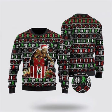FUNSTUFFPRINT Santa Squatch Bigfoot Christmas Sweater Festive Gift Box Design – Gifts For Bigfoot Lovers Ugly Sweater