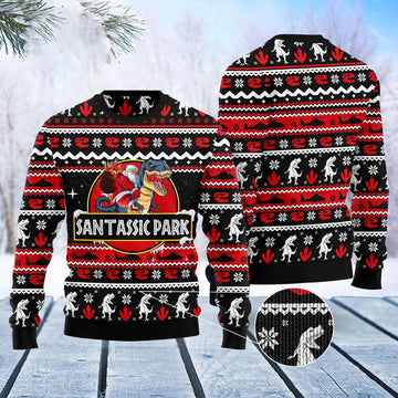 FUNSTUFFPRINT Santassic Park Ugly Christmas Sweater, Christmas Sweater, Ugly Sweater, Funny Xmas Sweaters Ugly Sweater