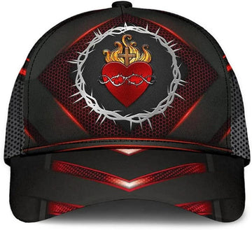 FUNSTUFFPRINT Sarced Heart Of Jesus Crown Of Thorns All Over Print Baseball Cap - Christian Hats For Men Women