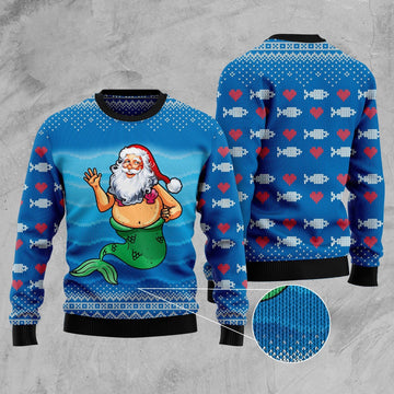 FUNSTUFFPRINT Satan Claus Mermaid Ugly Christmas Sweater, Christmas Sweater, Ugly Sweater, Funny Xmas Sweaters Ugly Sweater