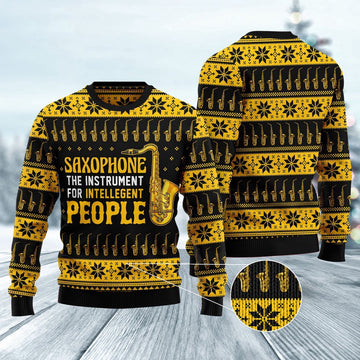 FUNSTUFFPRINT Saxophone The Instrument For Intellegent People Ugly Christmas Sweater, Christmas Sweater, Ugly Sweater, Funny Xmas Sweaters Ugly Sweater