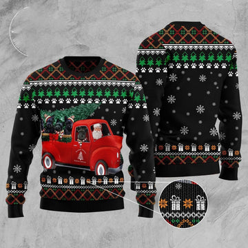 FUNSTUFFPRINT Scottish Terrier And Red Truck Ugly Christmas Sweater, Christmas Sweater, Ugly Sweater, Funny Xmas Sweaters Ugly Sweater