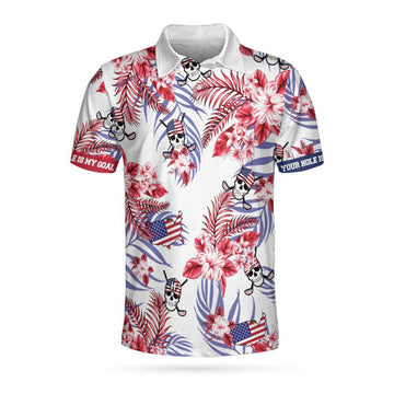 Seamless Tropical Pattern Golf Skull America V2 Polo Shirt, Texas Bluebonnet Golf Shirt For Men