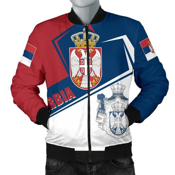 FUNSTUFFPRINT Serbia Men's Bomber Jacket - Coat Of Arms Flag Style - 3D Bomber Jacket