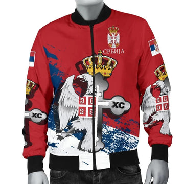 FUNSTUFFPRINT Serbia Men's Bomber Jacket - Serbian Eagle / Orthodox Cross 3D Bomber Jacket