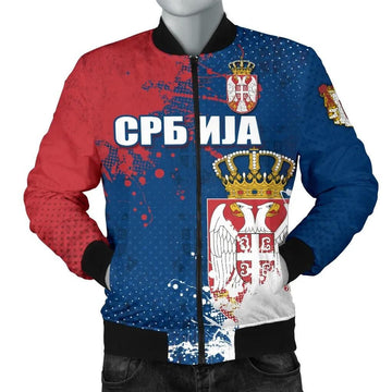FUNSTUFFPRINT Serbia Men's Bomber Jacket - The Great Serbia (Serbian Language) - 3D Bomber Jacket