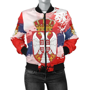 FUNSTUFFPRINT Serbia Women's Bomber Jacket - Serbia National Flag and Emblem 3D Bomber Jacket